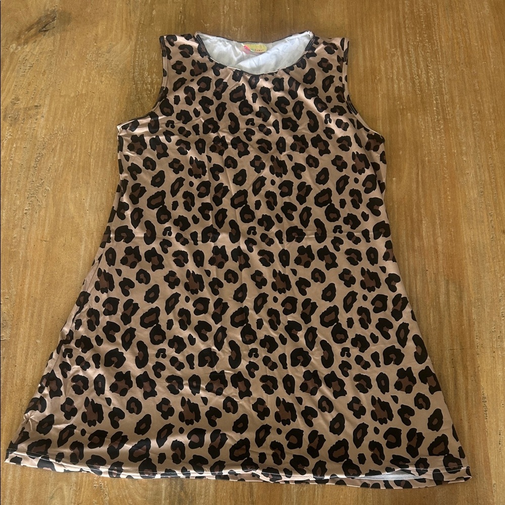 Leopard Print Sleeveless A-Line Dress Brown Black Animal‎ Print Women's S/M